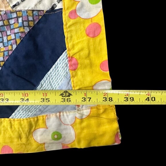 Vintage Patchwork Quilt Blanket Handmade 1960s Small Throw Belted Bison Rainbow - Picture 9 of 9